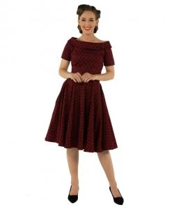 Dolly & Dotty Darlene Dress In Red With Black Polka Dots Women's Apparel