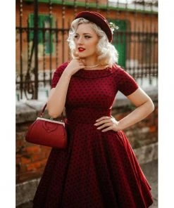 Dolly & Dotty Darlene Dress In Red With Black Polka Dots Women's Apparel