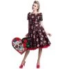 Dolly & Dotty Darlene Dress In Rockabilly Skulls & Roses Print Women's Apparel