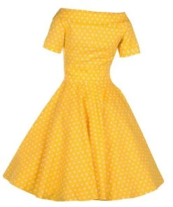 Dolly & Dotty Darlene Dress In Yellow With White Polka Dots Women's Apparel