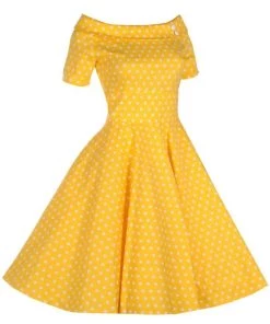 Dolly & Dotty Darlene Dress In Yellow With White Polka Dots Women's Apparel