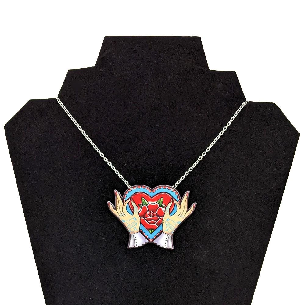 DollyCool Tattoo Hands Rose Heart Necklace Accessories 4 DollyCool Tattoo Hands Rose Heart Necklace Accessories
