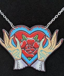 DollyCool Tattoo Hands Rose Heart Necklace Accessories