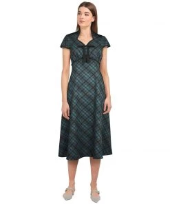 ChicStar Women's Apparel Dolly Swing Dress In Teal Plaid