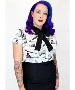 Hemet Edgar Allen Poe Script Bow Top In White Women's Apparel