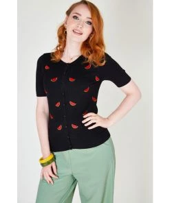 Voodoo Vixen Eliana Watermelon Cardigan In Black Women's Apparel