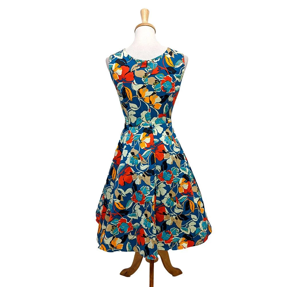 Women's Apparel Eva Rose Bold Blue Floral Swing Dress 5 Women's Apparel Eva Rose Bold Blue Floral Swing Dress