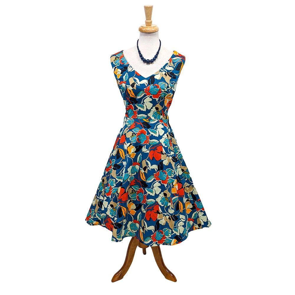 Women's Apparel Eva Rose Bold Blue Floral Swing Dress 4 Women's Apparel Eva Rose Bold Blue Floral Swing Dress