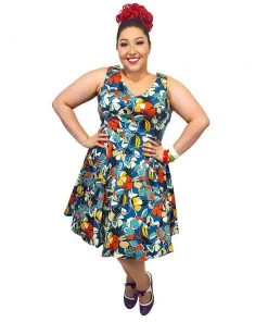 Women's Apparel Eva Rose Bold Blue Floral Swing Dress