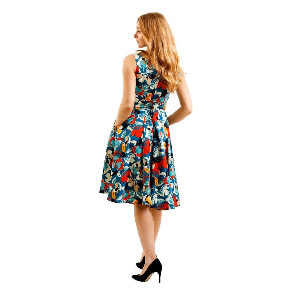 Women's Apparel Eva Rose Bold Blue Floral Swing Dress 8 Women's Apparel Eva Rose Bold Blue Floral Swing Dress