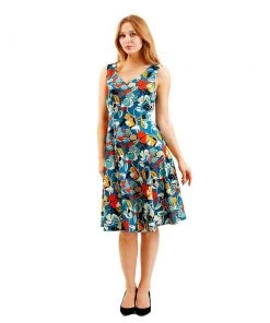 Women's Apparel Eva Rose Bold Blue Floral Swing Dress 12 Women's Apparel Eva Rose Bold Blue Floral Swing Dress
