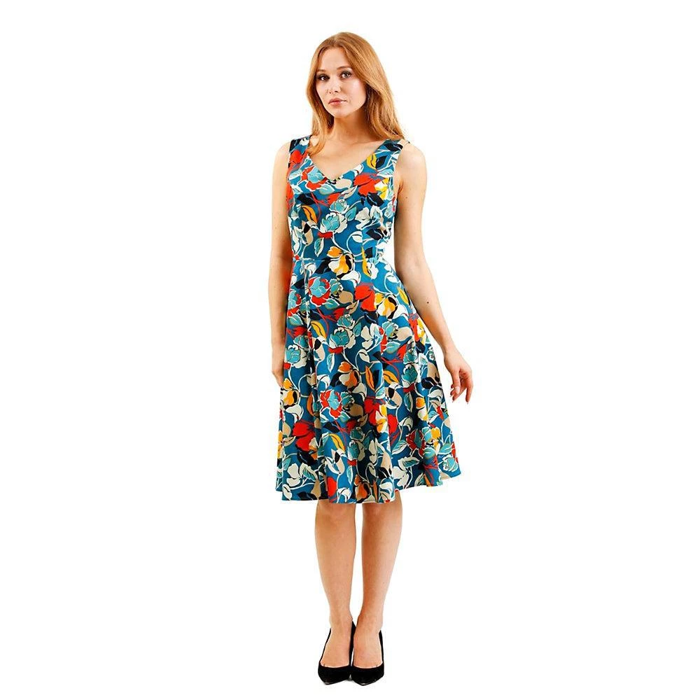 Women's Apparel Eva Rose Bold Blue Floral Swing Dress 6 Women's Apparel Eva Rose Bold Blue Floral Swing Dress