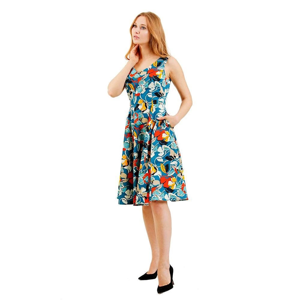 Women's Apparel Eva Rose Bold Blue Floral Swing Dress 7 Women's Apparel Eva Rose Bold Blue Floral Swing Dress