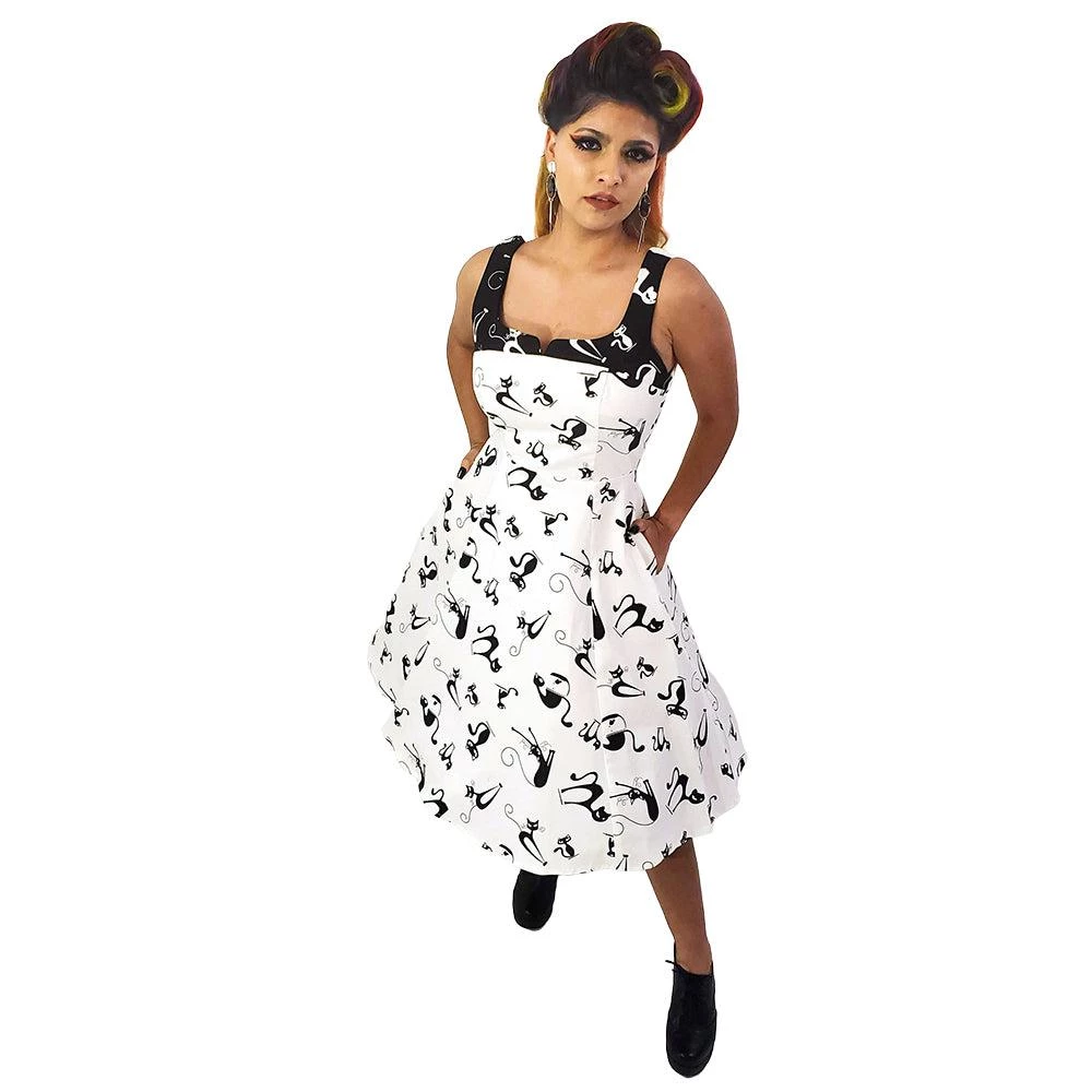 Women's Apparel Eva Rose Contrast Kitties Dress In Black & White 4 Women's Apparel Eva Rose Contrast Kitties Dress In Black & White