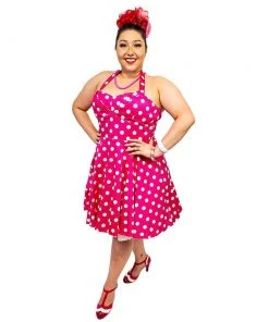 Eva Rose Hot Pink Polka Dot Halter Dress
