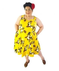 Eva Rose Yellow Fronds Swing Dress Women's Apparel