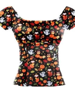 Glitz Glam And Rebellion Women's Apparel Pinup Peasant Top In Fall Print