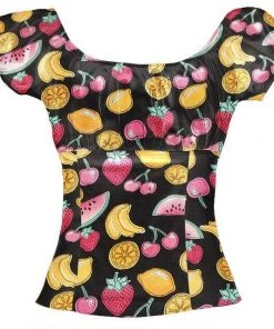 Glitz Glam And Rebellion Pinup Peasant Top In Summer Fruit Print Women's Apparel