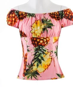 Glitz Glam And Rebellion Pinup Peasant Blouse In Pink Pineapples