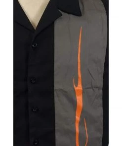 Glitz Glam And Rebellion Men's Apparel Men's Bowling Shirt With Flaming Orange Panels