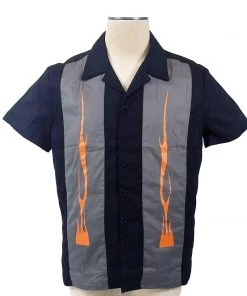 Glitz Glam And Rebellion Men's Apparel Men's Bowling Shirt With Flaming Orange Panels
