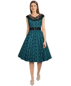 ChicStar Labyrinth Lace Dress In Turquoise And Black