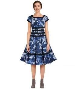 ChicStar Women's Apparel Kara Floral Swing Dress In Dark Blue