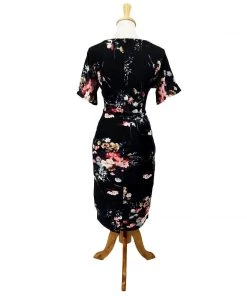 Glitz Glam And Rebellion Spring Art Flowers Wiggle Dress In Black Women's Apparel