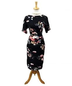 Glitz Glam And Rebellion Spring Art Flowers Wiggle Dress In Black Women's Apparel