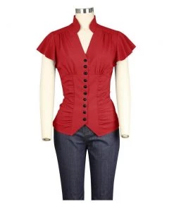 ChicStar Flutter Sleeve Forties Blouse In Red Women's Apparel