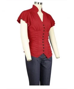 ChicStar Flutter Sleeve Forties Blouse In Red Women's Apparel