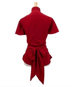 ChicStar Flutter Sleeve Forties Blouse In Red Women's Apparel