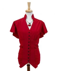 ChicStar Flutter Sleeve Forties Blouse In Red Women's Apparel