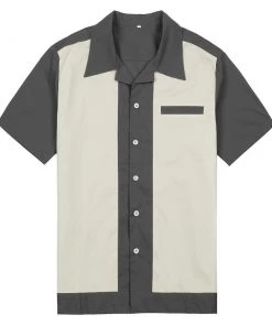 Glitz Glam And Rebellion Men's Apparel GGR Men's Bowling Shirt In Gray With Ivory Panels