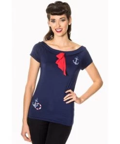 Banned Freyja Top In Navy Blue Women's Apparel