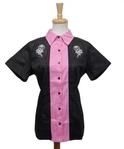 Glitz Glam And Rebellion GGR Logo Bowling Shirt In Pink And Black Women's Apparel