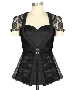 ChicStar Sweetheart Lace Overlay Top In Black