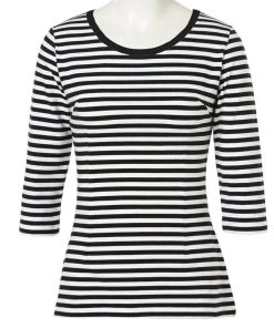 Glitz Glam And Rebellion Pinup Top In Black & White Bandit Stripe Women's Apparel