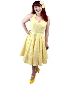 Glitz Glam And Rebellion GGR Halter Swing Dress In Yellow Gingham