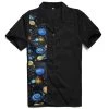 Glitz Glam And Rebellion Men's Bowling Shirt In Black With Galaxy Panel