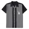 Glitz Glam And Rebellion Men's Bowling Shirt In Gray With Saxophone Pocket Men's Apparel