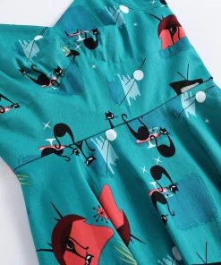 Glitz Glam And Rebellion Turquoise Mid Century Kitty Swing Dress Women's Apparel