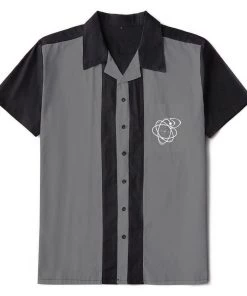 Glitz Glam And Rebellion Men's Atomic Bowling Shirt In Black And Gray