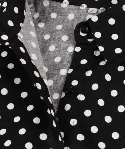 Glitz Glam And Rebellion Women's Apparel Turn Down Collar Black Polka Dot Dress