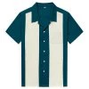 Glitz Glam And Rebellion Men's Apparel GGR Men's Bowling Shirt In Turquoise With Ivory Panels
