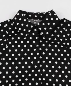 Glitz Glam And Rebellion Women's Apparel Turn Down Collar Black Polka Dot Dress
