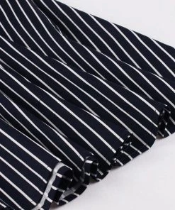 Glitz Glam And Rebellion Women's Apparel Striped Navy Blue Button Front Dress