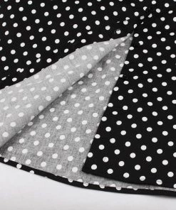 Glitz Glam And Rebellion Women's Apparel Turn Down Collar Black Polka Dot Dress