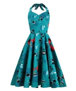 Glitz Glam And Rebellion Turquoise Mid Century Kitty Swing Dress Women's Apparel