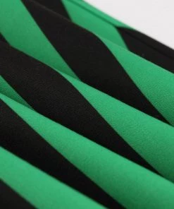 Glitz Glam And Rebellion Green And Black Striped Vintage Cotton Pleated Swing Dress Women's Apparel